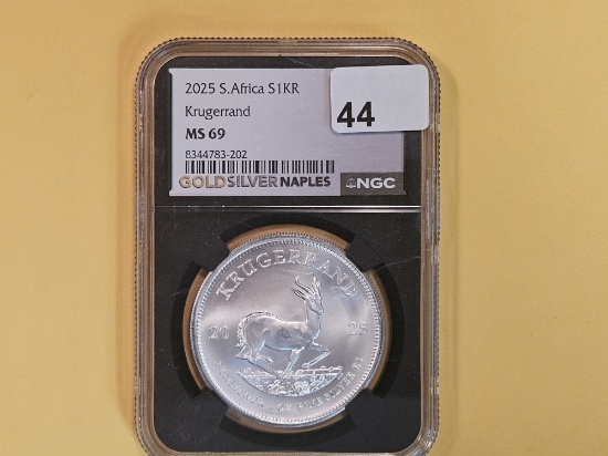 NGC 2025 South Africa Silver 1 krugerrand in Mint State 69