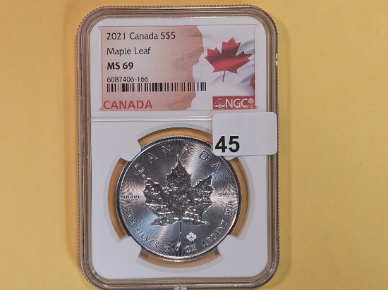 NGC 2021 Canada Silver Five Dollars in Mint State 69