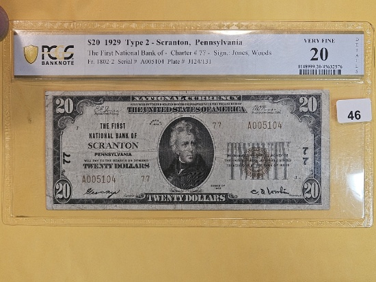 PCGS BANKNOTE 1929 Twenty Dollar National Currency in Very Fine - 20 - details