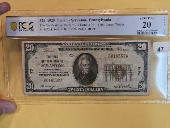 PCGS BANKNOTE 1929 Twenty Dollar National Currency in Very Fine - 20 - details