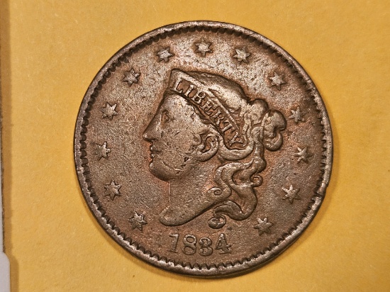 1834 Large Cent in Fine plus
