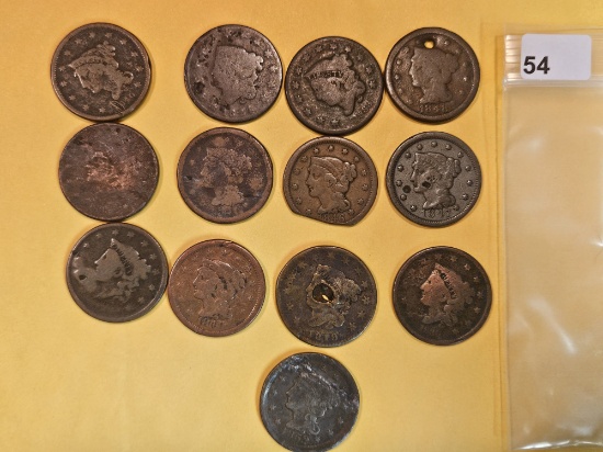 Thirteen Mixed Large Cents