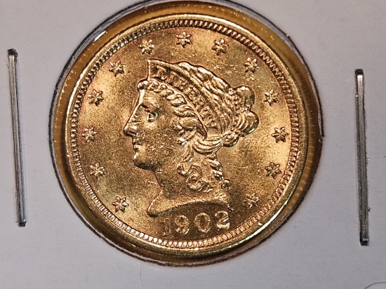 GOLD! Brilliant Uncirculated Plus 1902 Gold Liberty Head $2.5 Dollars