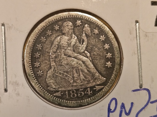 1854-O Seated Liberty Dime in Very Fine - details