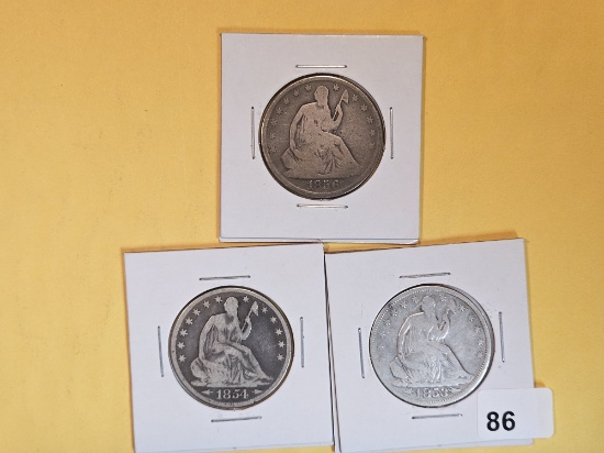 Three slightly better Seated Liberty Half Dollars