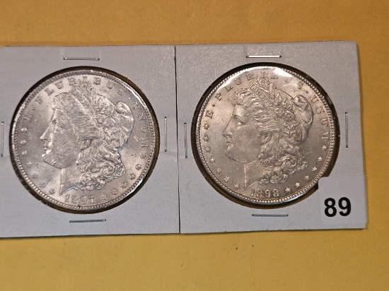 Two Brilliant About Uncirculated plus Morgan Silver Dollars