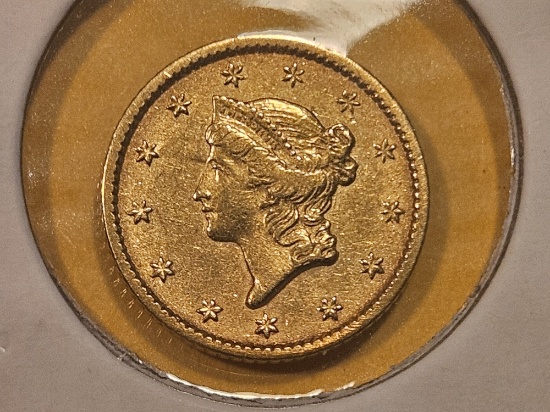 GOLD! Brilliant About Uncirculated PLus 1852 Gold Dollar