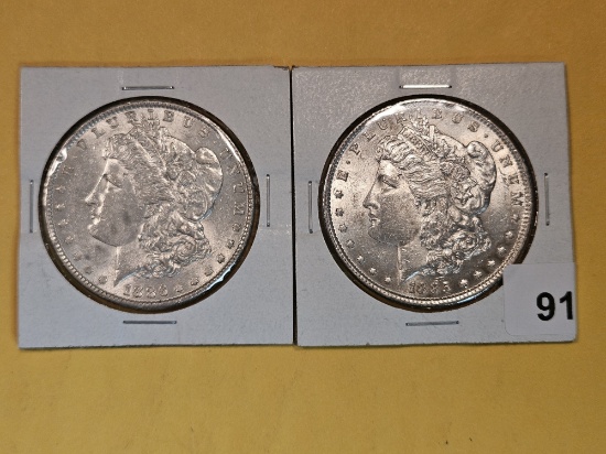 Two Brilliant About Uncirculated plus Morgan Silver Dollars