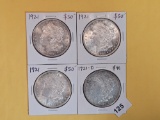 Four Bright AU to BU 1921 and 1921-D Morgan Dollars