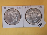 Two Brilliant About Uncirculated plus Morgan Silver Dollars