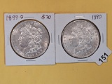 Two Choice Brilliant About Uncirculated plus Morgan Silver Dollars