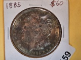 Cool Uncirculated 1885 Morgan Dollar with toning