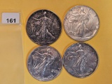 Four mixed American Silver Eagles