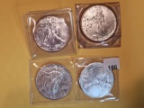 Four mixed American Silver Eagles