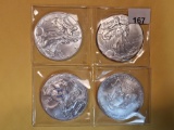 Four mixed American Silver Eagles