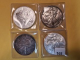 Four mixed American Silver Eagles