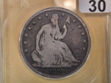 ANACS 1873 Seated Liberty Half Dollar in Good 6