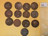 Thirteen Mixed Large Cents