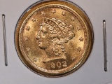 GOLD! Brilliant Uncirculated Plus 1902 Gold Liberty Head $2.5 Dollars