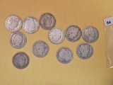 Eleven mixed silver Barber Half Dollars