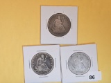 Three slightly better Seated Liberty Half Dollars