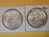 Two Brilliant About Uncirculated plus Morgan Silver Dollars