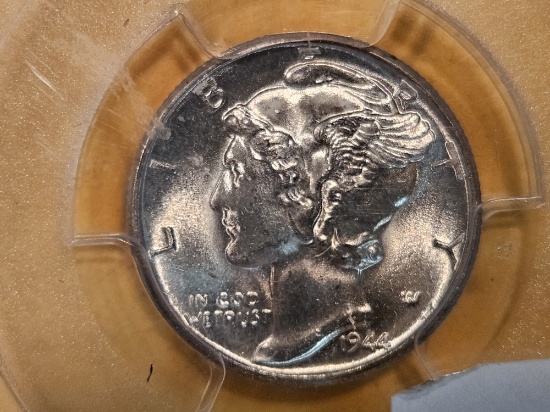 GEM! PCGS 1944-D Mercury Dime in Mint State 65 FB