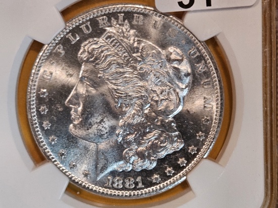 NGC 1881-S Morgan Silver Dollar in Mint State 63