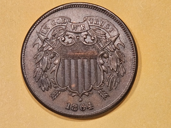 1864 Two-Cent piece in About Uncirculated - 58