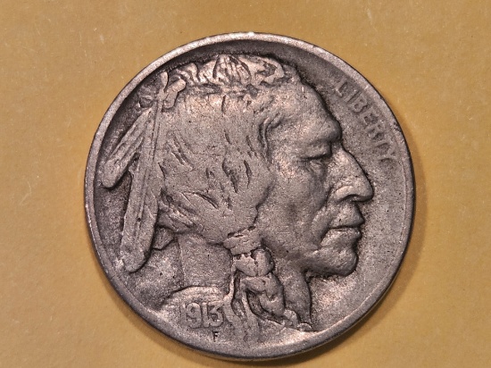 ** KEY DATE ** 1913-S Type 2 Buffalo Nickel in Fine Plus