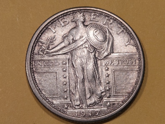 1917-D Standing Liberty Quarter in Bright About Uncirculated - 55