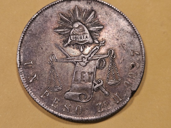 1873 Mexico Zs M Mexico silver Peso in Extra Fine