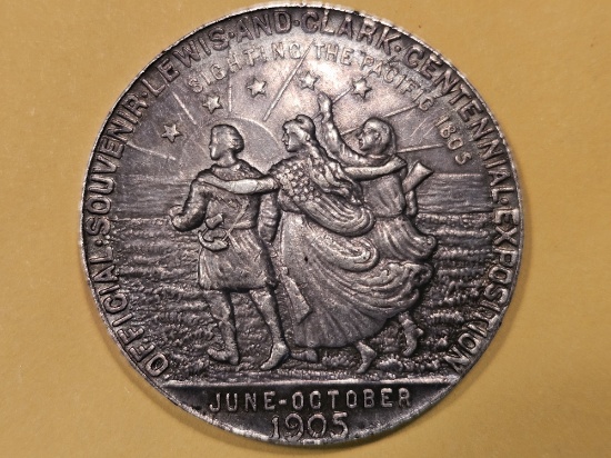 1905 Oregon Lewis & Clark Centennial Silver MedalSO-Called Dollar in Extra Fine Plus
