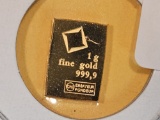 GOLD! Valcambi One Gram .9999 fine gold bar