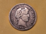 Better Date 1897-S Barber Dime in Very Fine