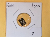 GOLD! Valcambi One Gram .9999 fine gold bar