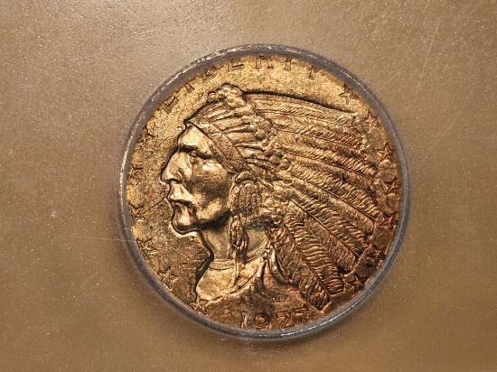 GOLD! ICG 1927 Gold Indian $2.5 Dollars in Mint State 63
