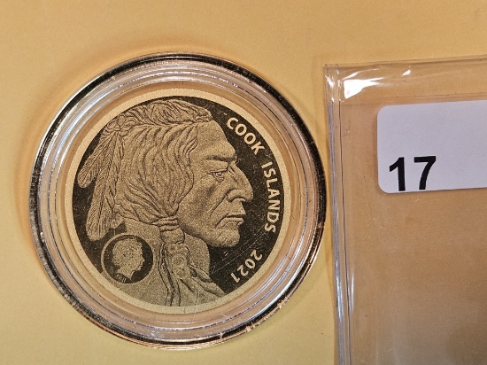 GOLD! GEM Proof 2021 Cook Islands Gold $5 coin