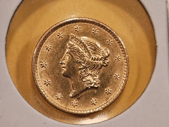 GOLD! Choice Brilliant Uncirculated plus - details 1852 Gold Dollar