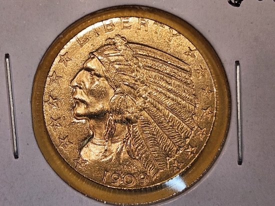 GOLD! Choice Brilliant Uncirculated 1909-D Indian Head Gold Five Dollars