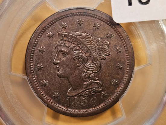 PCGS 1856 Braided Hair Large Cent in Mint State 63 Brown
