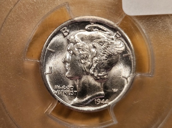 GEM! PCGS 1944-D Mercury Dime in Mint State 66 FB