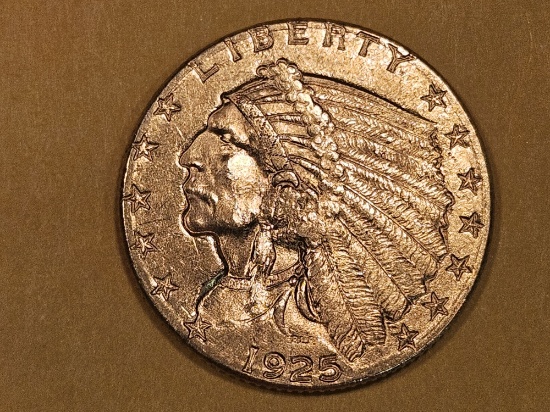ERROR! GOLD! Brilliant Uncirculated 1925 Gold Indian Head $2.5 Dollar Quarter Eagle
