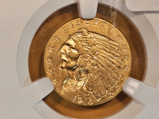 GOLD! NGC 1913 Gold Indian $2.5 Dollar in About Uncirculated 58