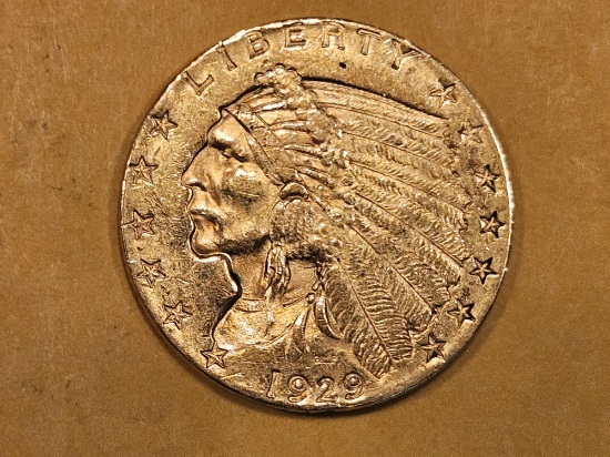 GOLD! Brilliant About Uncirculated plus 1929 Gold $2.5 Dollar Indian Head