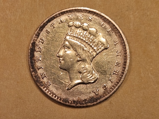 GOLD! Better 1857 Type 3 Gold Dollar in About Uncirculated - details