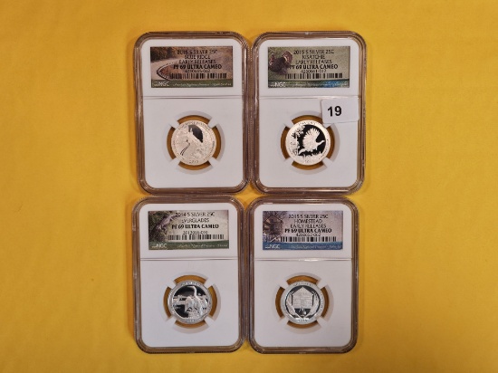 Four NGC-graded Silver Washington Quarters in Proof 69 Ultra Cameo