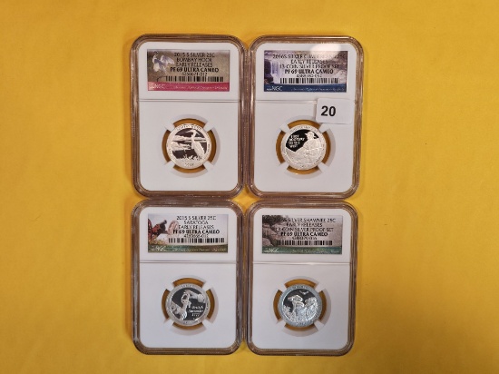 Four NGC-graded Silver Washington Quarters in Proof 69 Ultra Cameo