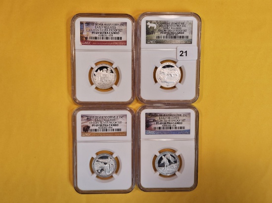 Four NGC-graded Silver Washington Quarters in Proof 69 Ultra Cameo