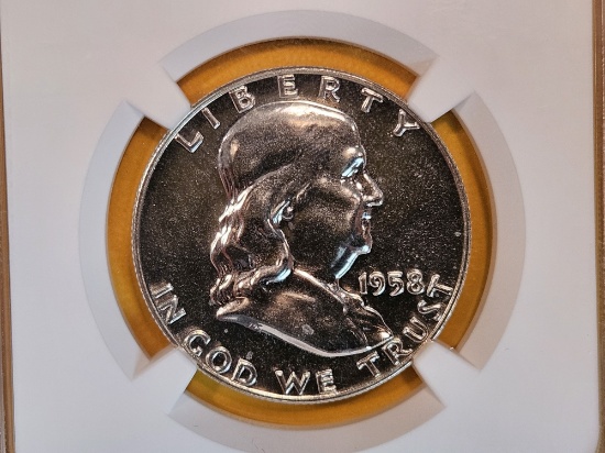 GEM! NGC 1958 Franklin silver Half Dollar in Proof 67